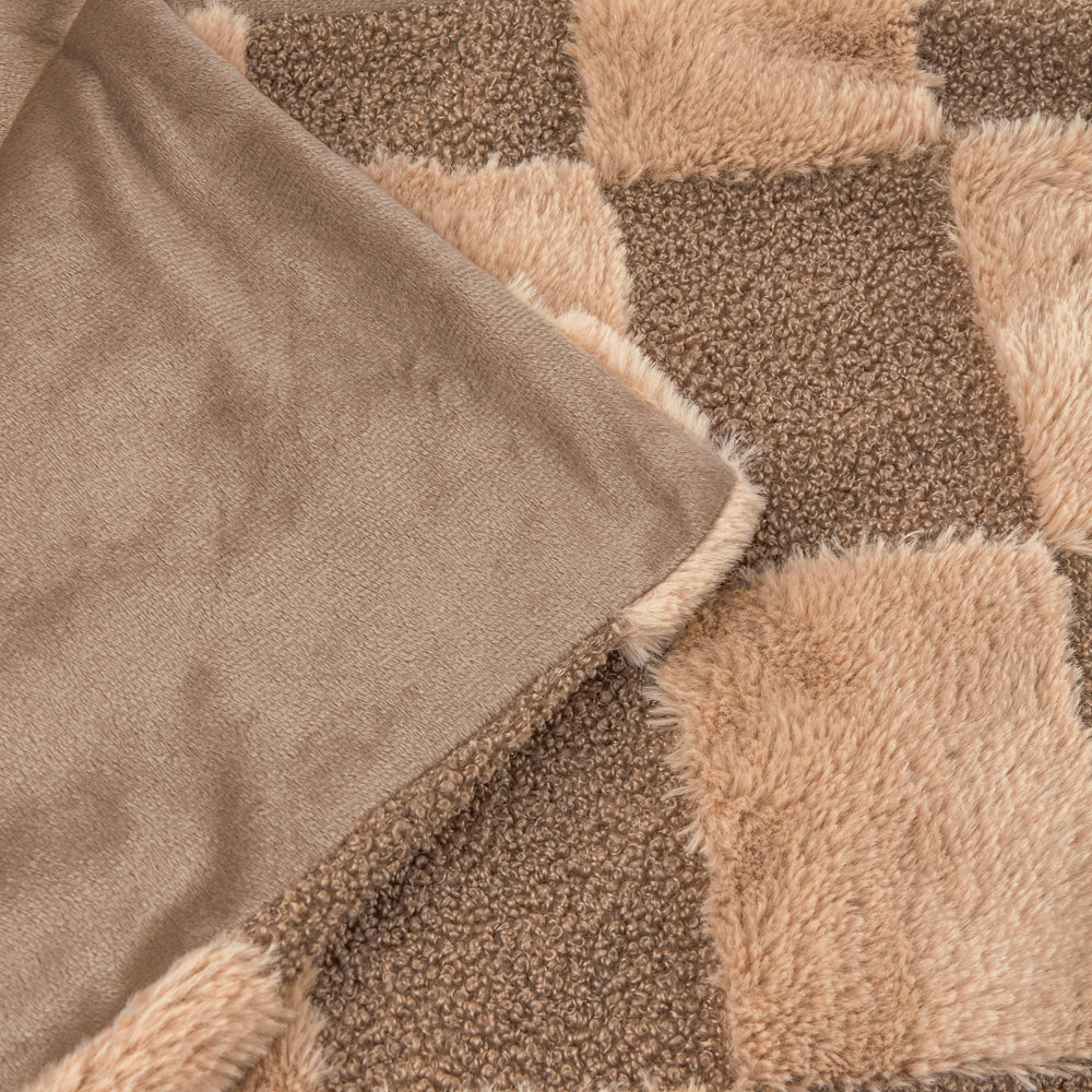 Fur Boucle Check Throw Chocolate Truffle