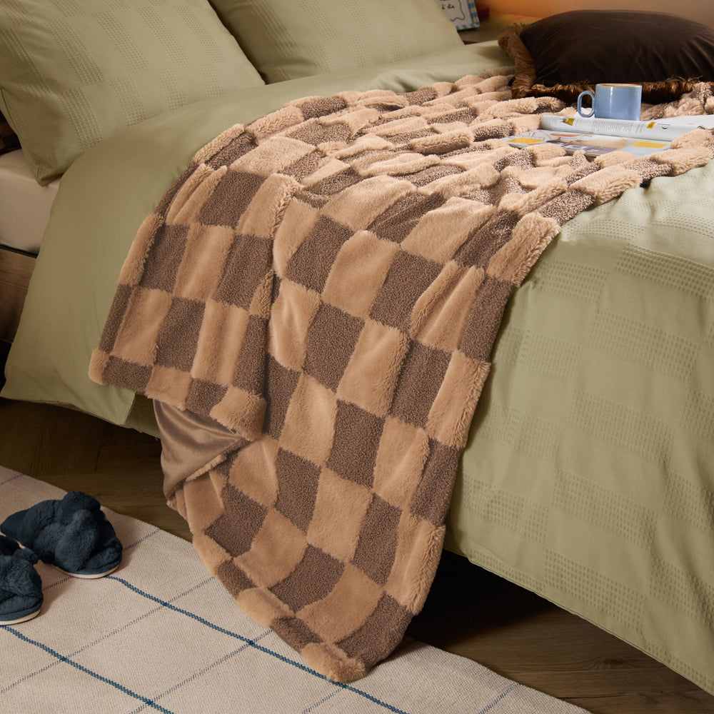 Check Brown Throws - Fur Boucle Check  Throw Chocolate Truffle Furn
