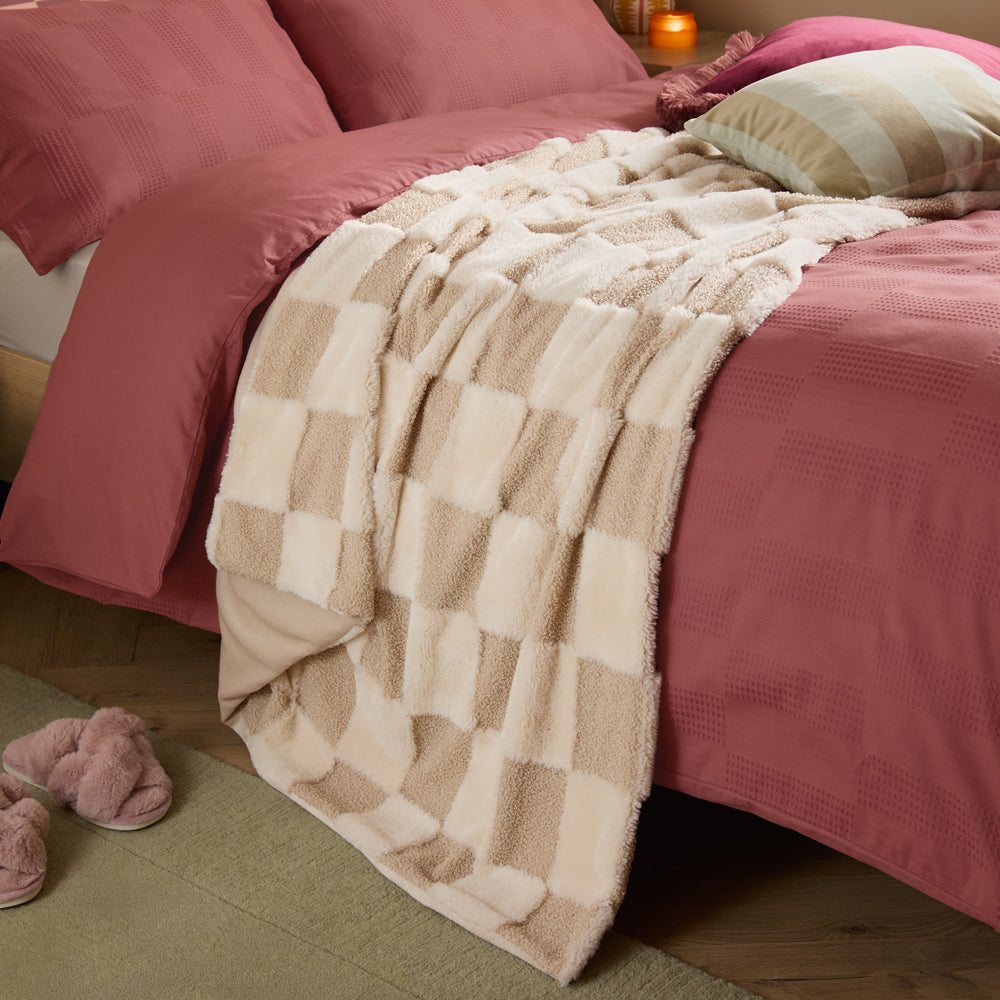 Check Beige Throws - Fur Boucle Check  Throw Natural Furn