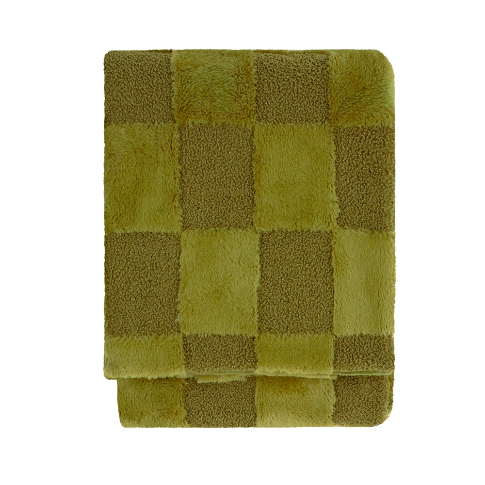 Check Green Throws - Fur Boucle Check  Throw Olive Furn