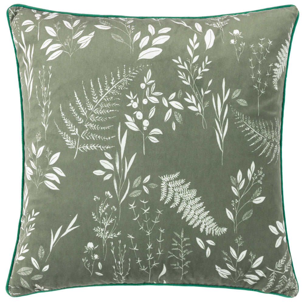 Floral Green Cushions - Fearne Printed Velvet Cushion Cover Sage Green furn.