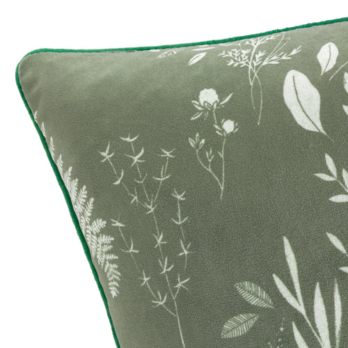 Floral Green Cushions - Fearne Printed Velvet Cushion Cover Sage Green furn.