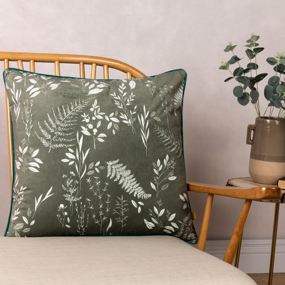 Fearne Printed Velvet Cushion Sage Green