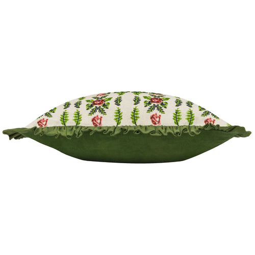 Floral Green Cushions - Feeoni Home Sweet Home Embroidered Cotton Cushion Cover Willow Green furn. 