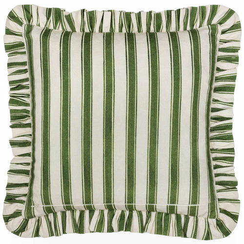 Floral Green Cushions - Feeoni Ruffled Cotton Cushion Cover Willow Green furn.