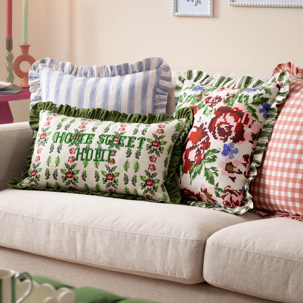 Feeoni Ruffled Cotton Cushion Willow Green