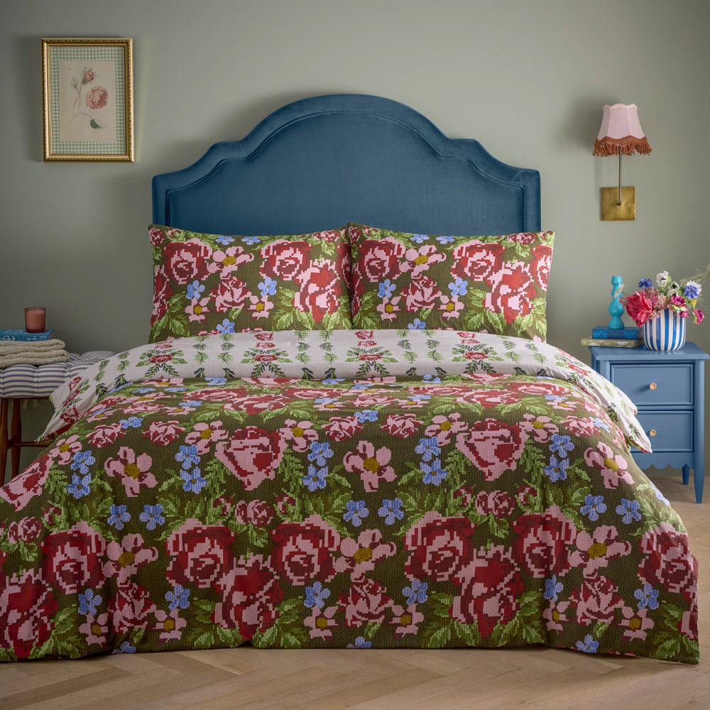 Feeoni Cottage Floral Duvet Cover Set Willow Green