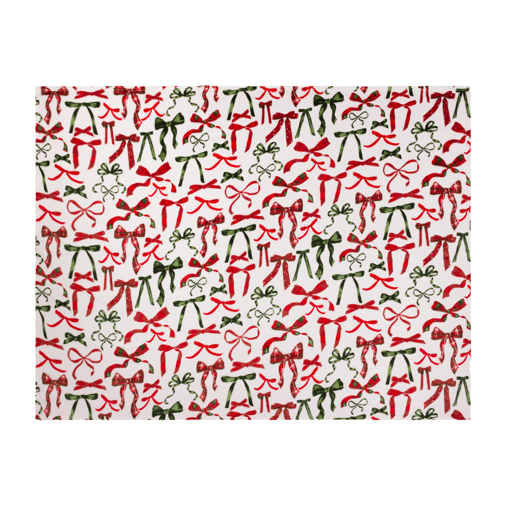 Nathalie Festive Bows Printed Fleece Throw Berry/Pine