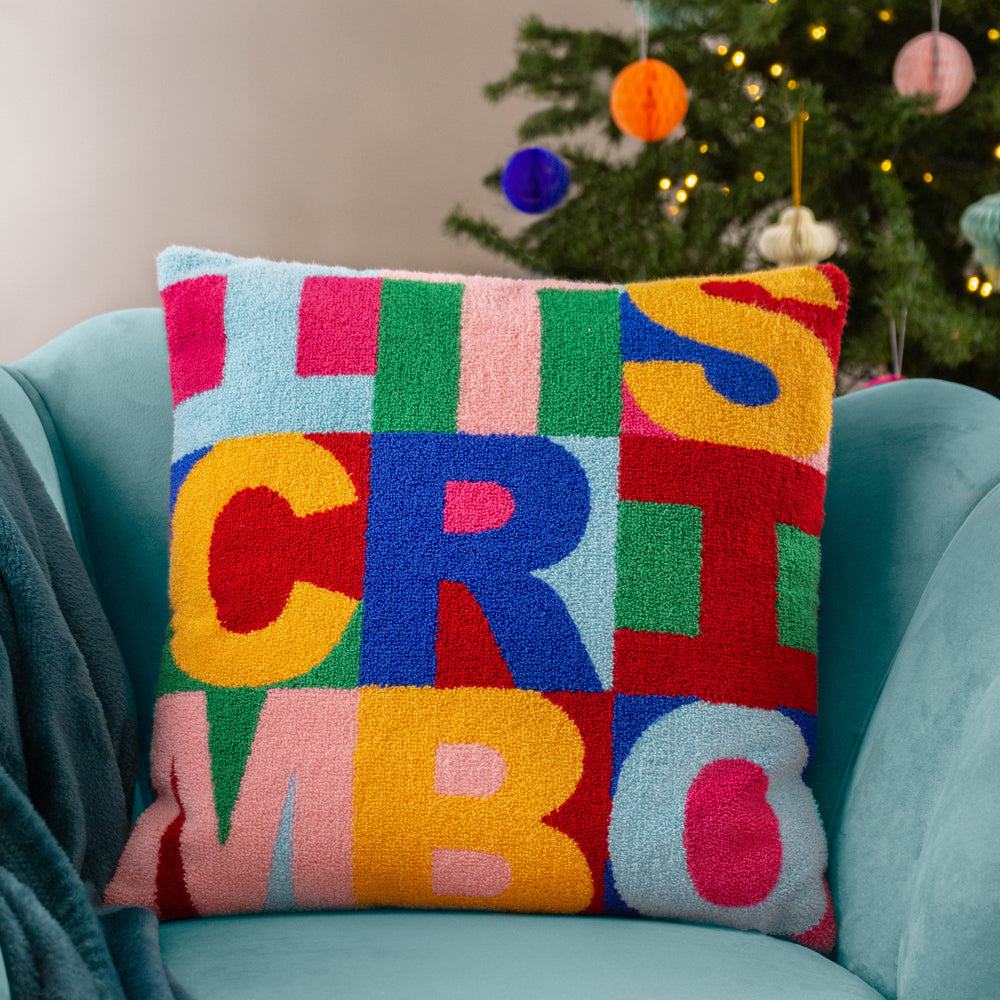 Pink Christmas Tree Hooked Pillow