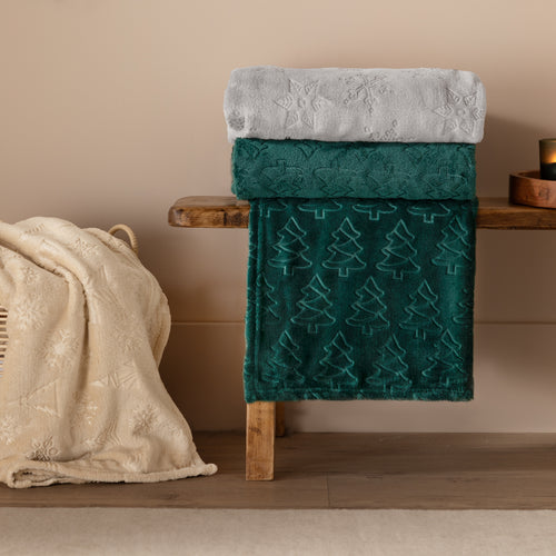 Festive Time Embossed Fleece Throw Natural