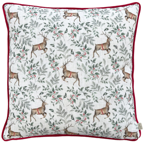 Animal White Cushions - Festive Reindeer Repeat Cushion Cover Scarlet Evans Lichfield