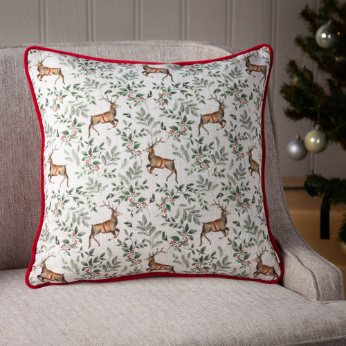 Animal White Cushions - Festive Reindeer Repeat Cushion Cover Scarlet Evans Lichfield