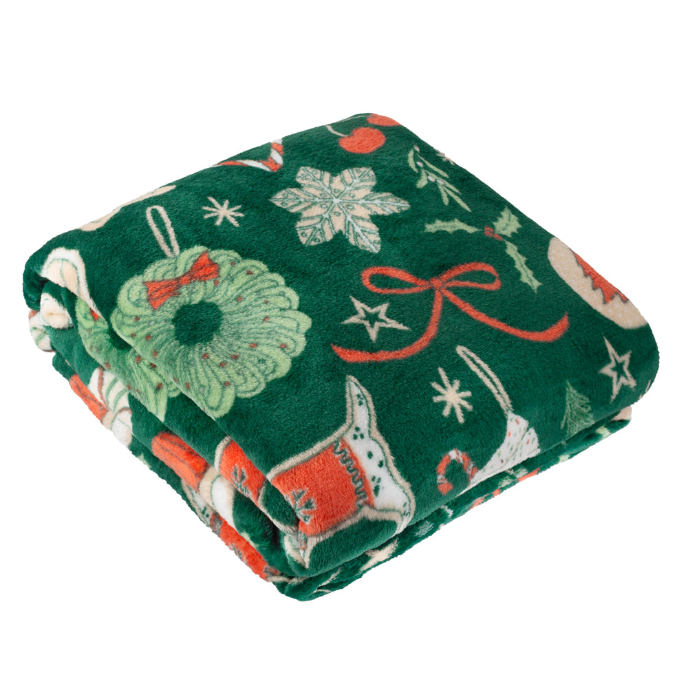 Festive Treats Printed Fleece Throw Emerald