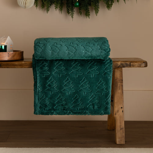 Festive Trees Fleece Throw Emerald