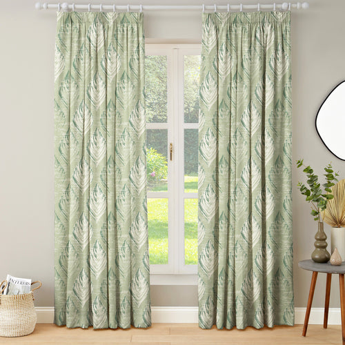Floral Green M2M - Feuille Sage Floral Made to Measure Curtains Evans Lichfield