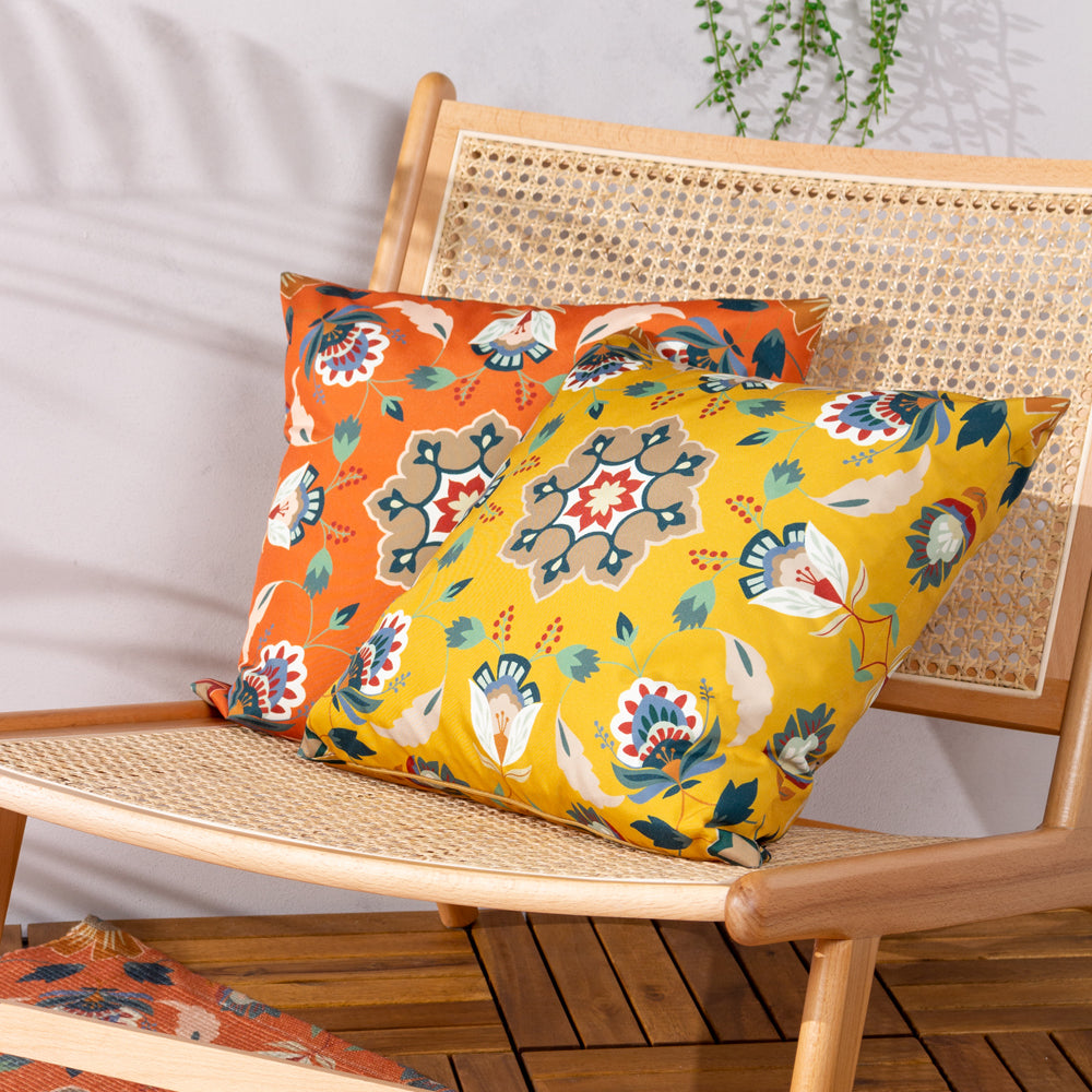 Folk Flora Outdoor Cushion Ochre