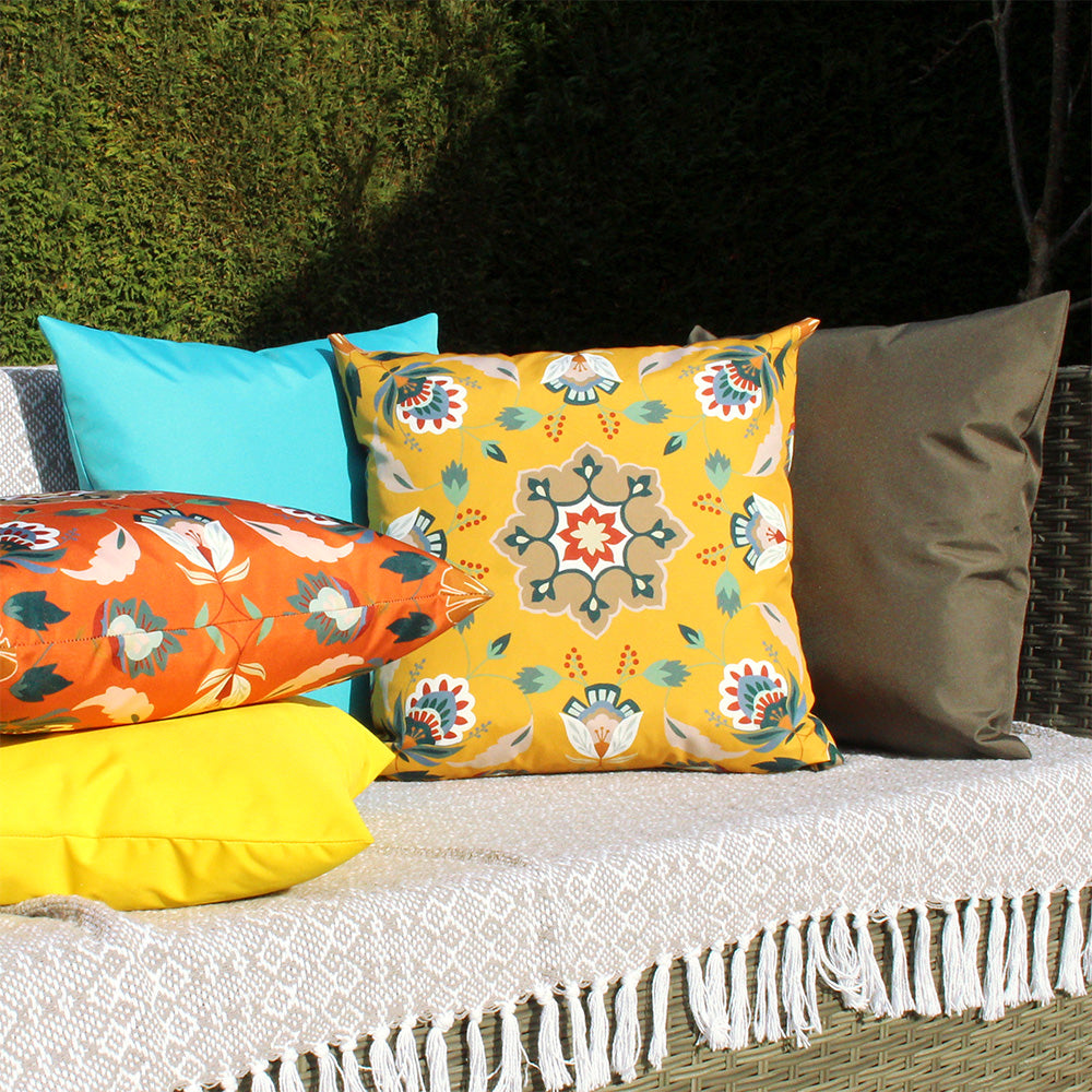 Folk Flora Outdoor Cushion Ochre