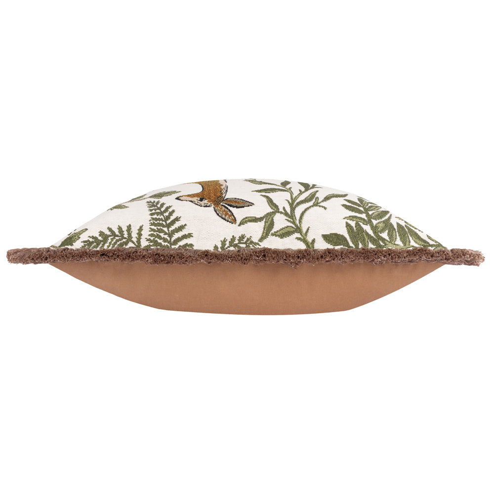 Fable Fox and Deer Embroidered Cushion Willow Green