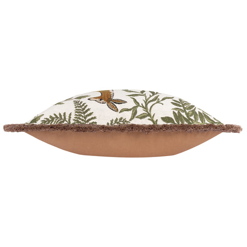 Fable Fox and Deer Embroidered Cushion Willow Green