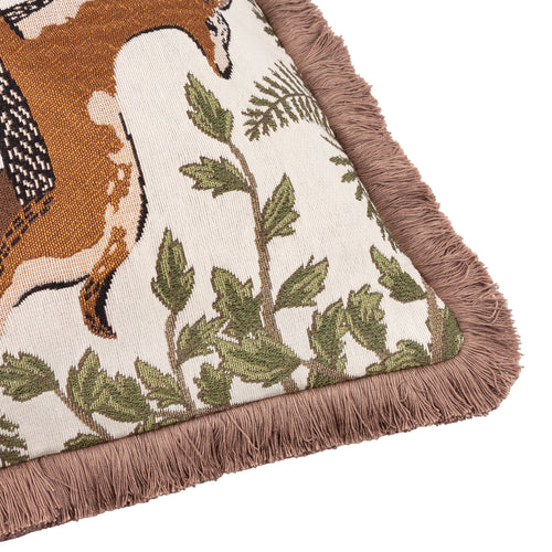Fable Fox and Deer Embroidered Cushion Willow Green
