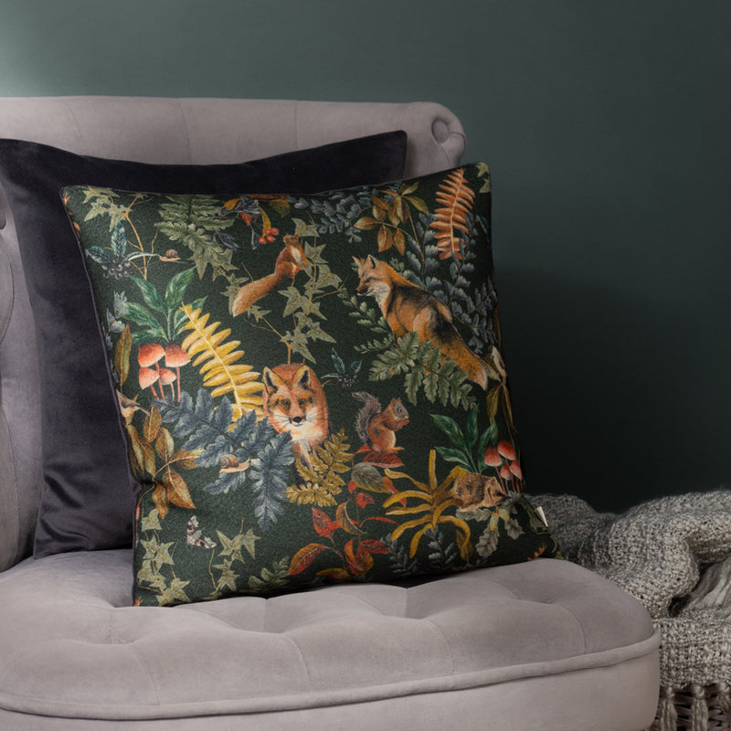 Evans Lichfield Forest Fox Repeat Cushion Cover in Grey