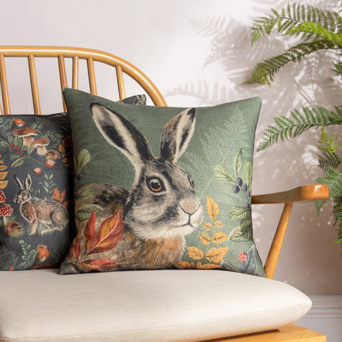 Animal Grey Cushions - Forest Hare Cushion Cover Grey Evans Lichfield