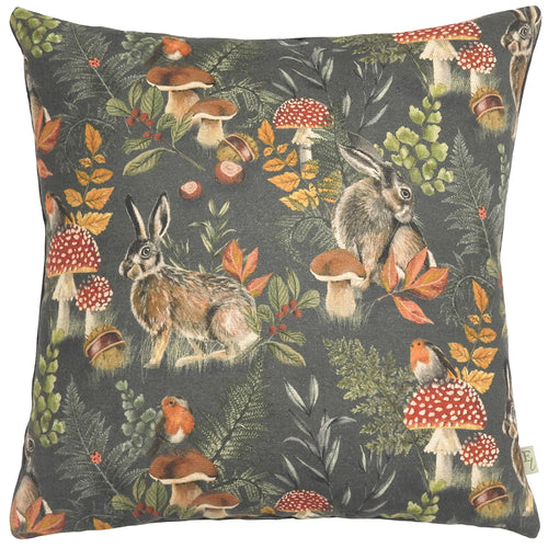 Animal Grey Cushions - Forest Hare Repeat Cushion Cover Grey Evans Lichfield
