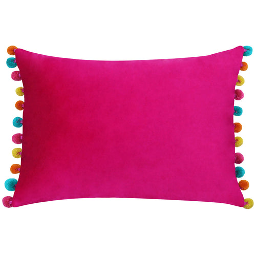 Plain Pink Cushions - Fiesta Velvet  Cushion Cover Hot Pink/Multicolour Paoletti