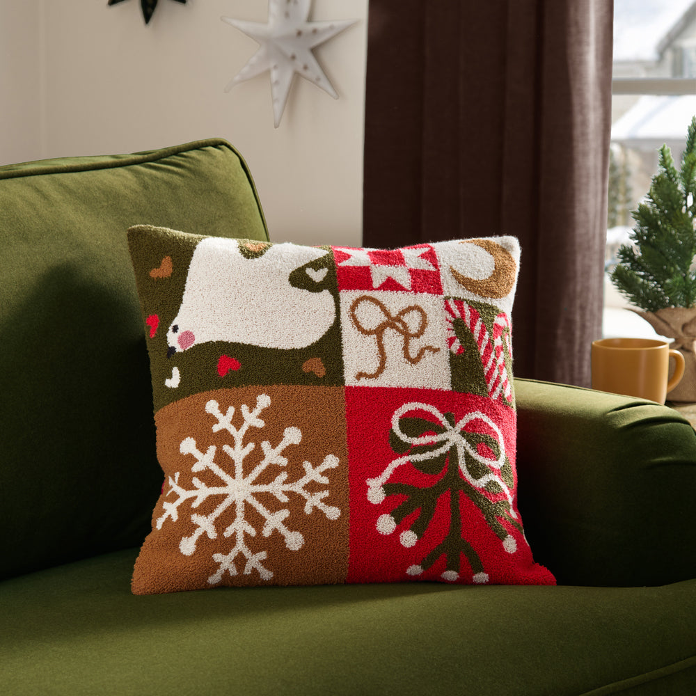 Abstract Green Cushions - Fika Patch Boucle Cushions Multicolour Furn