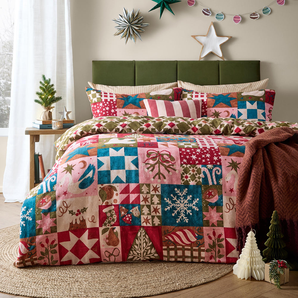 Geometric Blue Bedding - Fika Reversible Festive Duvet Cover Set Multicolour Furn