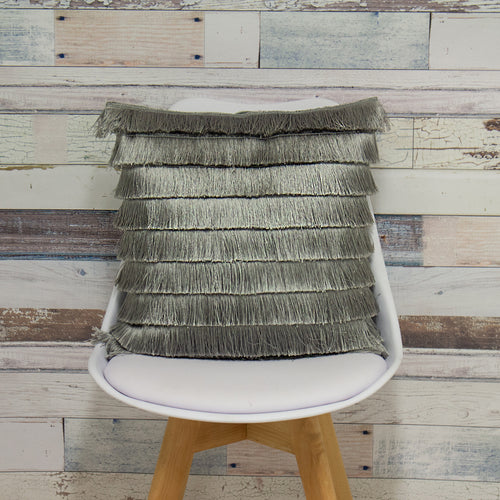 Grey Cushions - Flicker Fringed Cushion Cover Silver furn.
