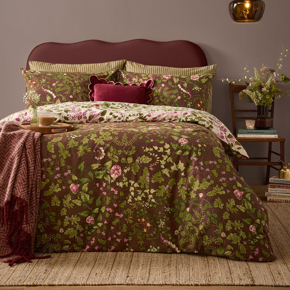 Floral Brown Bedding - Flora Wilde Reversible Duvet Cover Set Chocolate Furn
