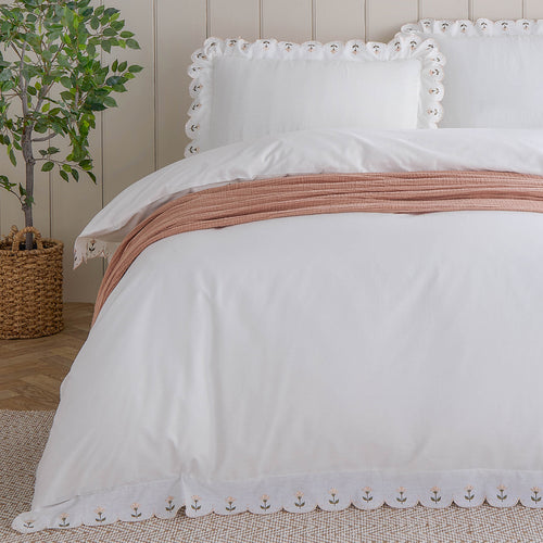 Floral Pink Bedding - Florrie Embroidered Cotton Pillowcase Pair Peach Wylder Nature