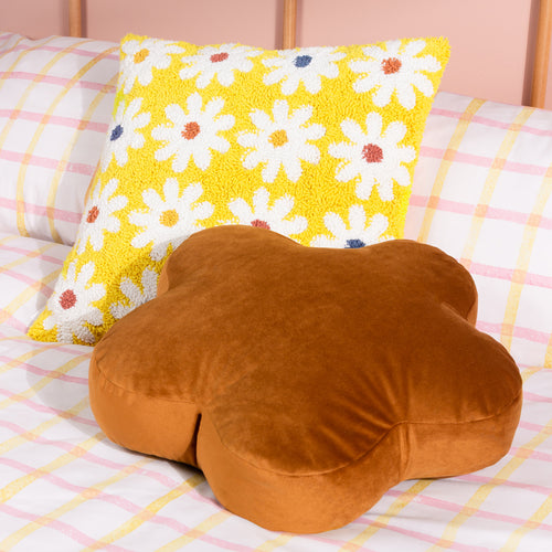 Plain Orange Cushions - Flower Velvet Reversible Ready Filled Cushion Ginger heya home