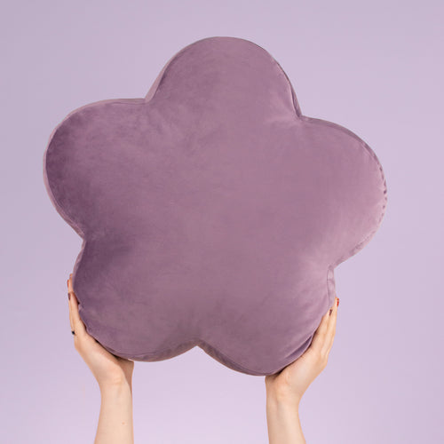 Plain Purple Cushions - Flower Velvet Reversible Ready Filled Cushion Lilac heya home
