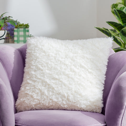 Fluff Ball Cream Faux Fur Cushion Cover Dreamy Cream Cushions Heya Home furn