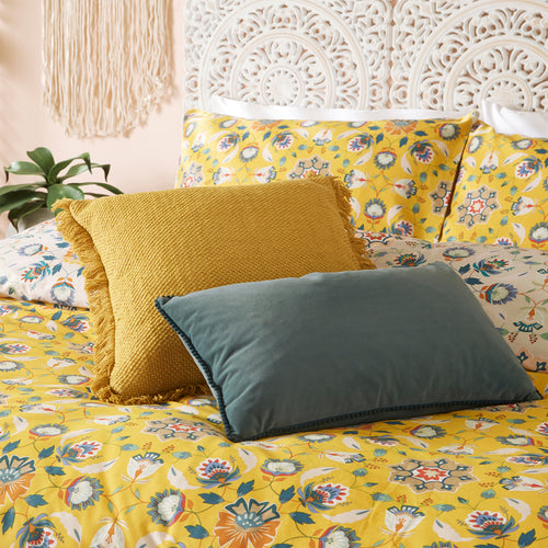 Floral Yellow Bedding - Folk Flora  Floral Duvet Cover Set Ochre furn.