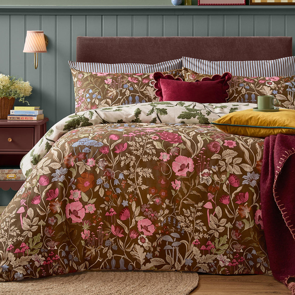 Forest Bloom Reversible Duvet Cover Set Chocolate