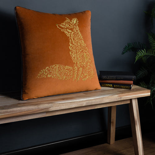 Animal Orange Cushions - Forest Fauna Woodland Fox Square Cushion Cover Rust/Gold furn.