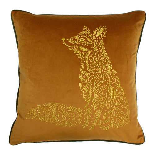 furn. Forest Fauna Woodland Fox Square Cushion Cover in Rust/Gold