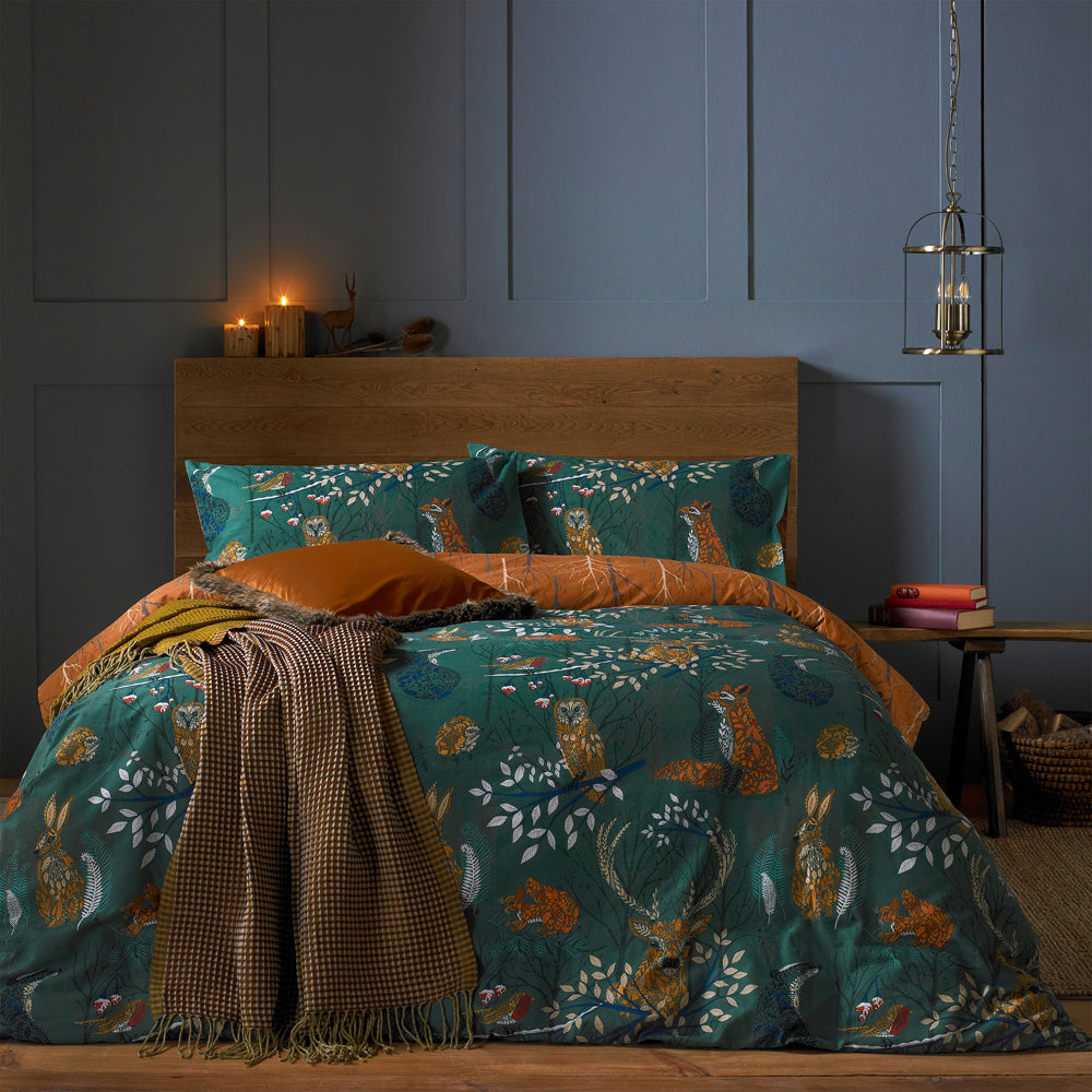Animal Green Bedding - Forest Fauna  Woodland Duvet Cover Set Emerald furn.