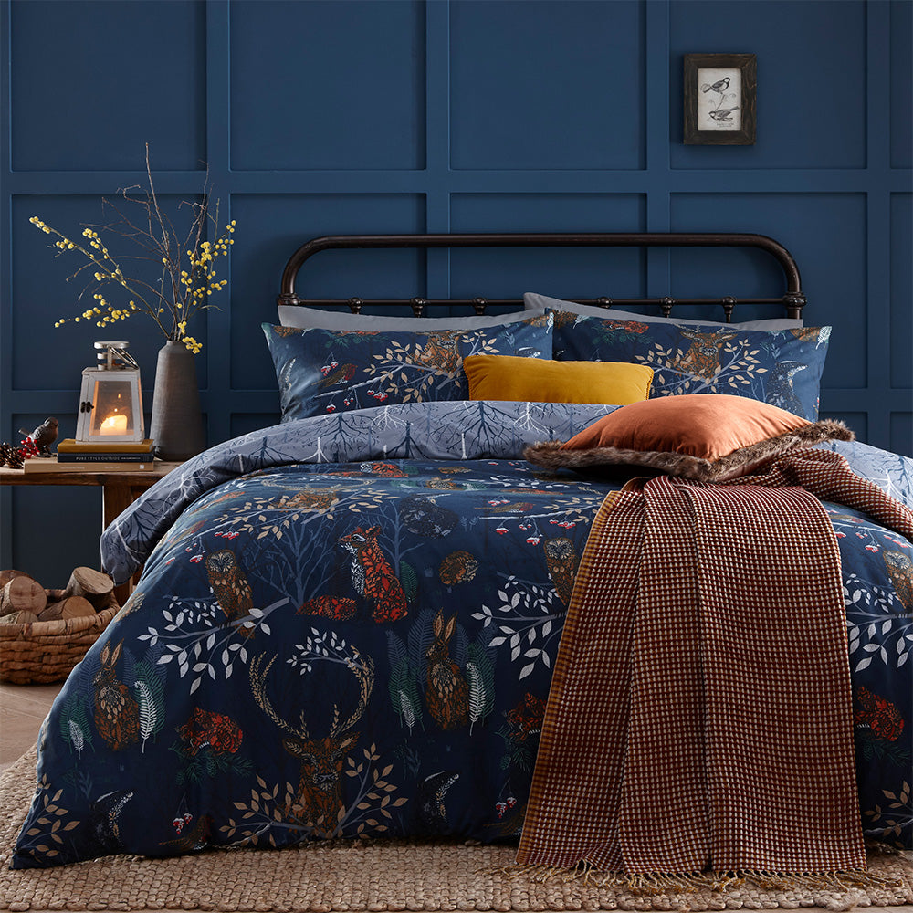 Animal Blue Bedding - Forest Fauna Woodland Duvet Cover Set Navy furn.