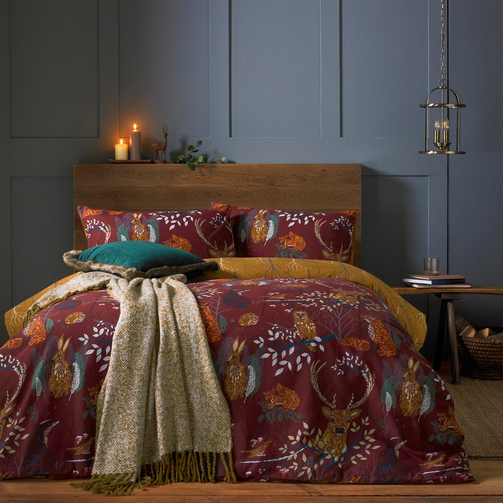 Animal Orange Bedding - Forest Fauna  Woodland Duvet Cover Set Rust furn.