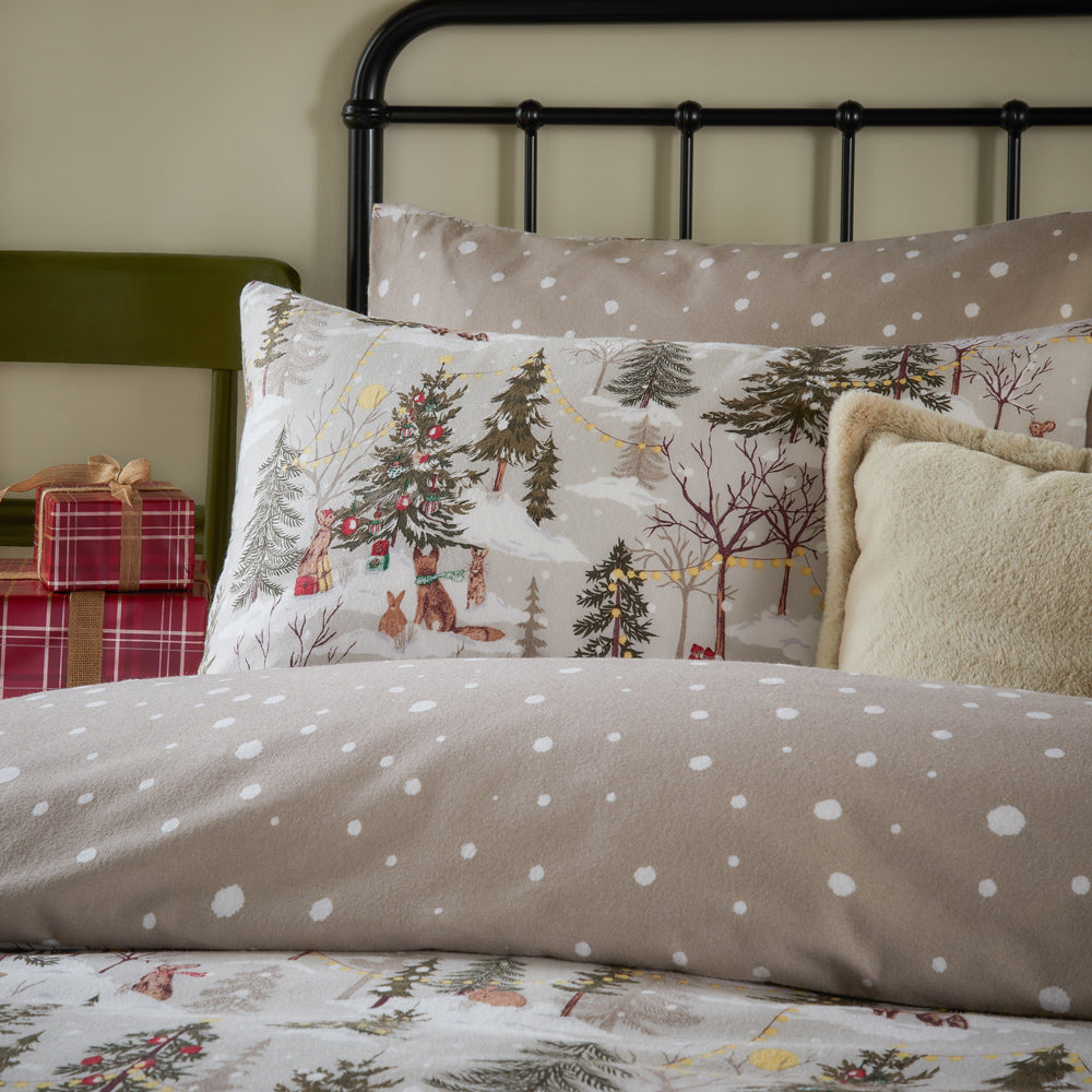 Forest Festivities Brushed Cotton Duvet Cover Set Natural