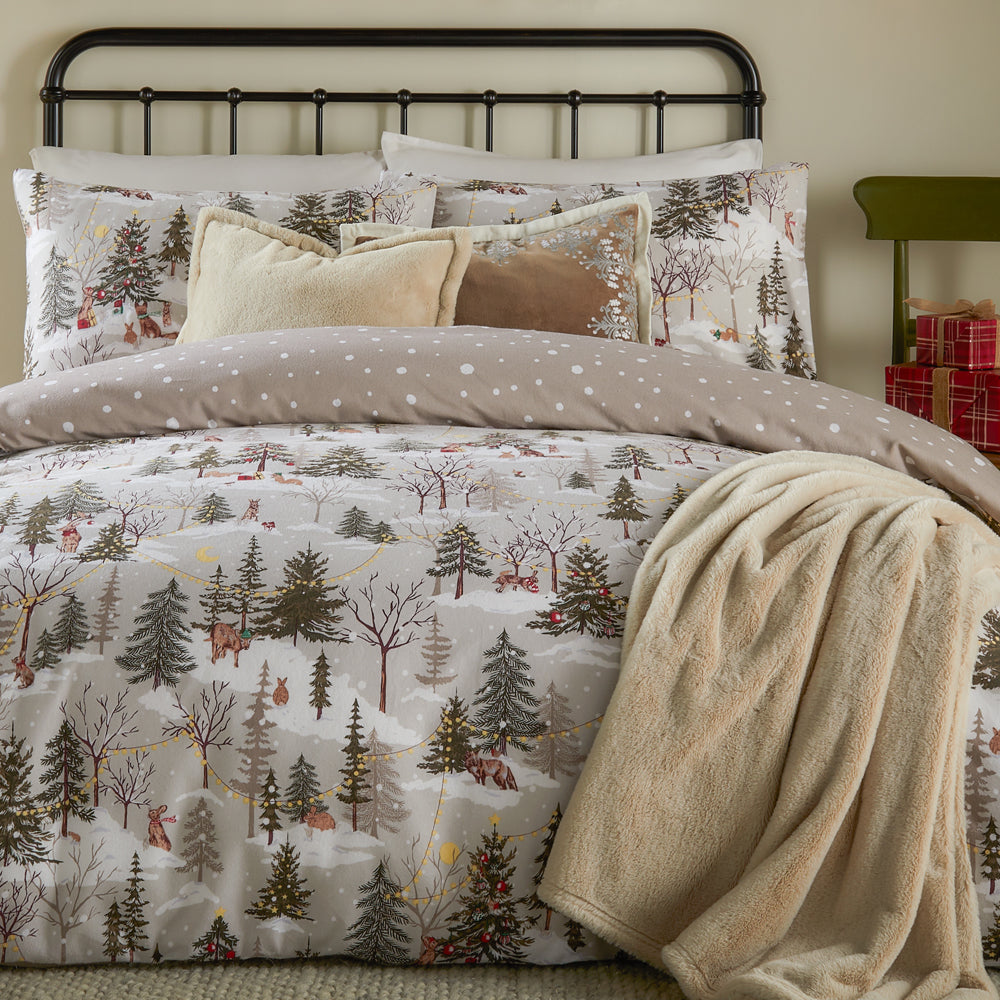 Forest Festivities Brushed Cotton Duvet Cover Set Natural