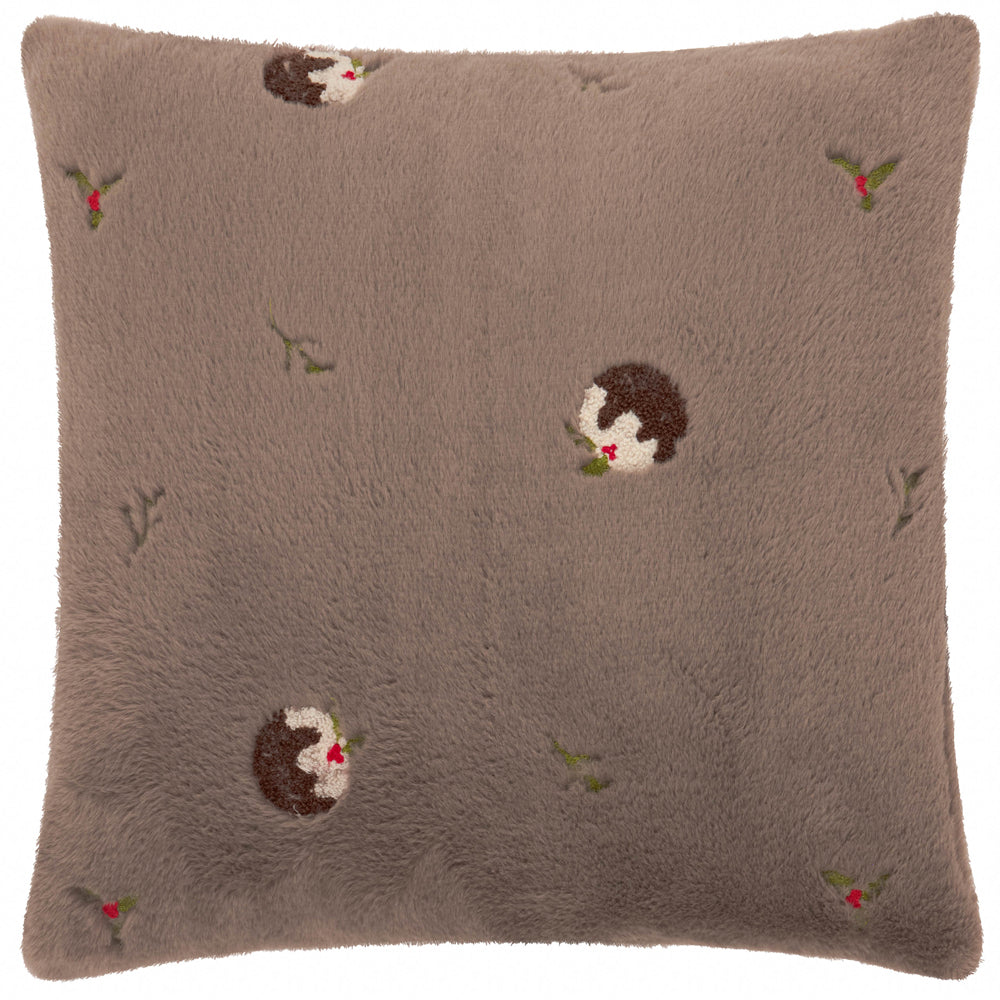 Festive Puddings Faux Fur Cushion Mocha