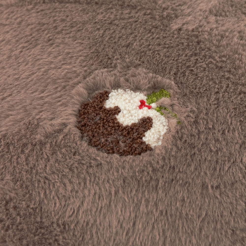 Festive Puddings Faux Fur Cushion Mocha