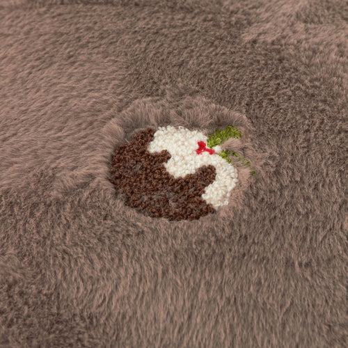 Festive Puddings Faux Fur Cushion Mocha