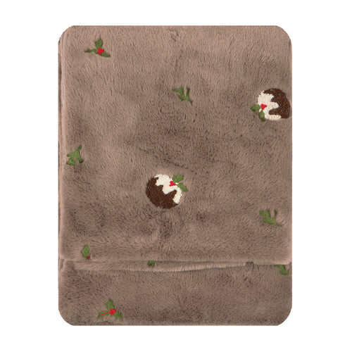 Festive Puddings Faux Fur Throw Mocha