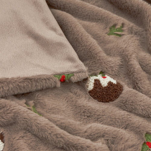 Festive Puddings Faux Fur Throw Mocha